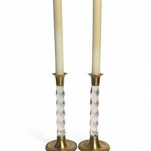 Vintage brass and lucite candlestick holders