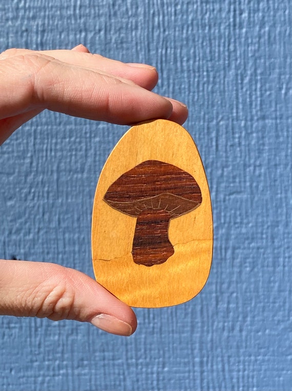 Vintage mushroom brooch, mcm wood mushroom brooch - image 2