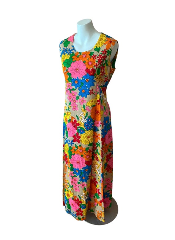 Vintage Groovy dress, long 1960s flower power dres