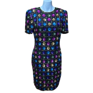 Vintage Leslie Fay sequin cocktail dress, 80s Leslie Fay party dress