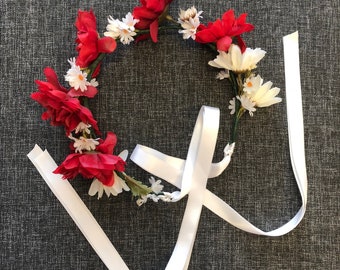 Red and white floral crown