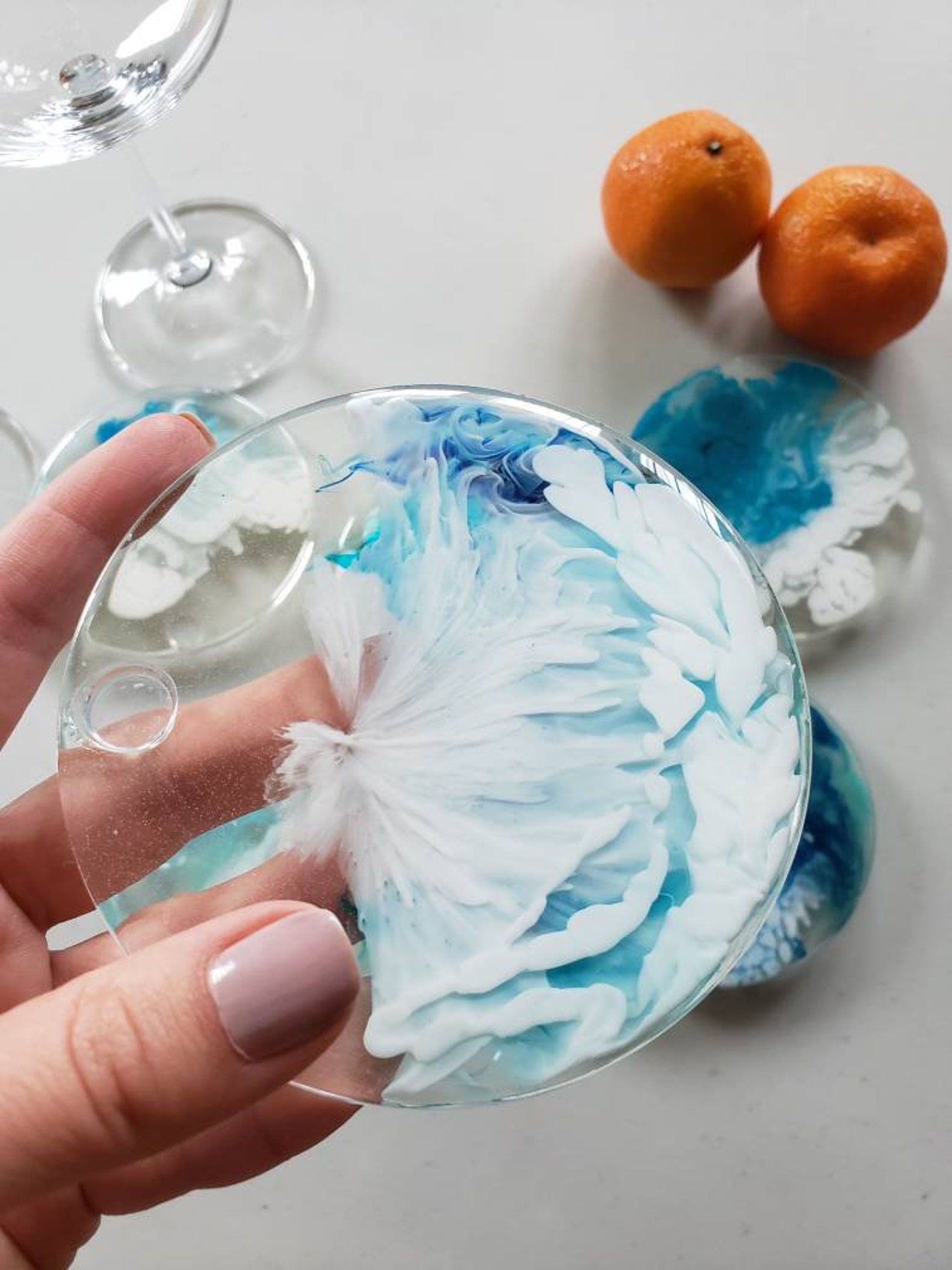 Unique gift ideas abstract epoxy resin ocean waves art round Etsy