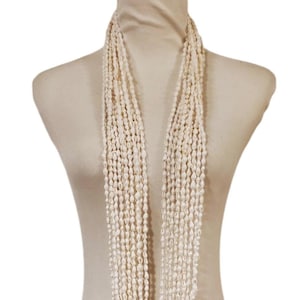 Nassa Shell Long Lei Necklace - 12 Strands about 56&quot; White or Beige Hawaiian Lei Necklace Graduation Wedding Birthday