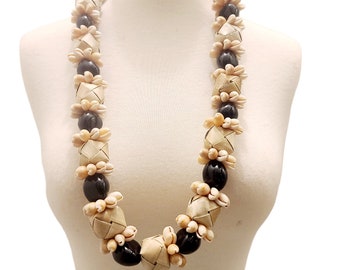 ハワイアン ククイ ナッツとカウリー ロゼット シェル レイ/ウラ