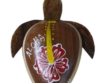 Hawaii Aloha Design Wooden Turtle Refrigerator Kitchen Magnet 4 x 3 x 1 inches