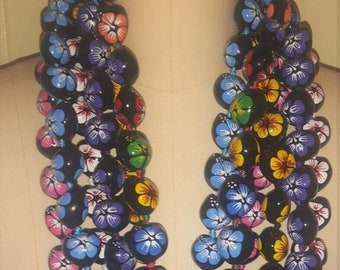 New 32" Best Quality Hawaii Hibiscus Flower  Kukui Nut Necklace Lei