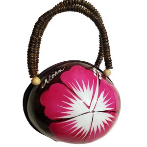 Handmade Coconut Shell  Purse  Hawaii Aloha, Unique Style, One of a Kind, Beaded Handle