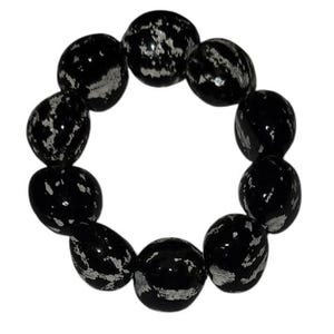 Genuine Black Kukui Nut Hand Painted White Yellow Center