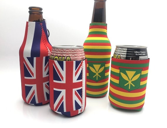 Beer and Soda Koozies foam cooler with Hawaii Flag and Kanaka Flag for Cans and Bottles