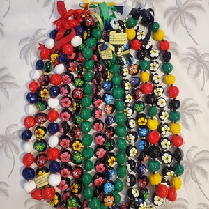 Hawaii Wedding Kukui Nut Lei Graduation Luau Necklace Hibiscus & Solid Colors