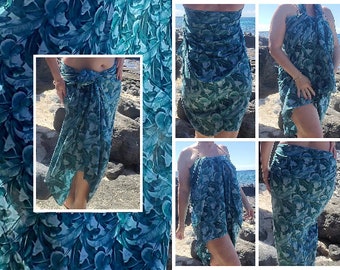 Plus Size Hawaiian Floral Sarong Pareo Luau Cruise Wrap Cover Up Dress about 84" x 46" inches