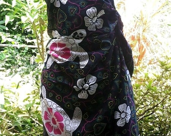 Hawaii Rayon Sarong: Turtle & Hibiscus Print, Beach Wrap