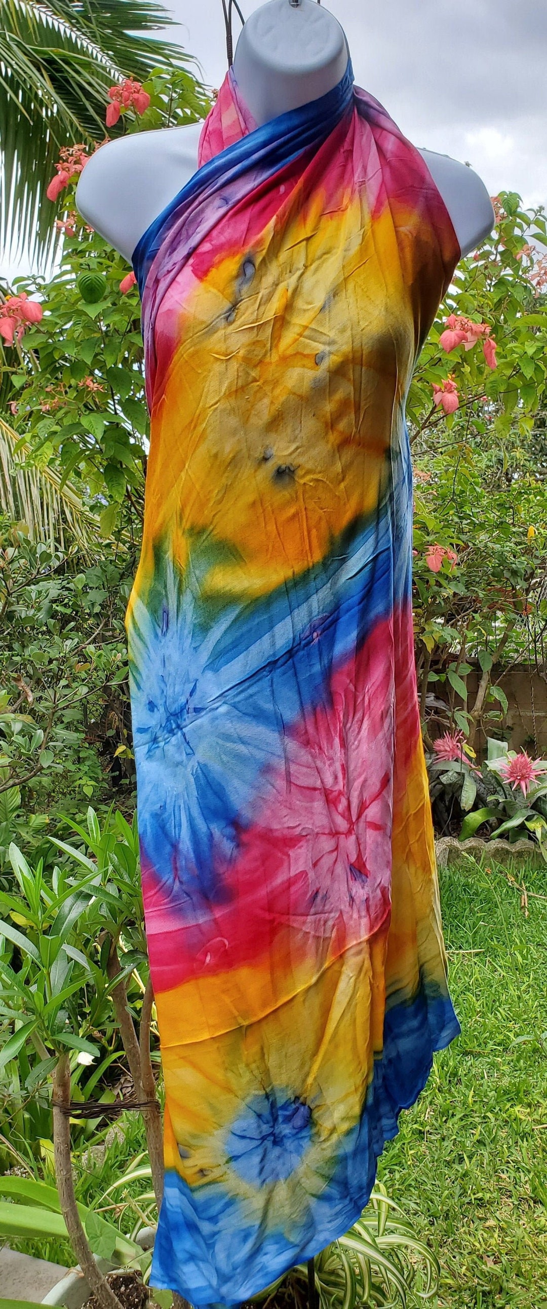 Plus Size Tie Dye Coverup Sarong Pareo Wrap Dress 100 Rayon Etsy