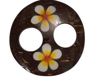 Hibiscus or Plumeria designs Coconut Shell Flower Buckle round with two holes 2.5 inch