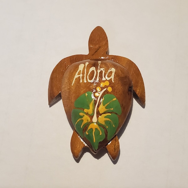 Hawaiian Design Wooden Turtle Honu Flower Refrigerator Kitchen Magnet