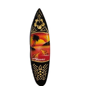 Assorted Hawaii Airbrushed Wood Carved Decor Surfboard Magnets