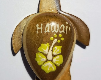 Hawaiian Design Wooden Turtle Honu Flower Refrigerator Kitchen Magnet