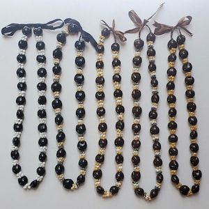 Hawaiian Kukui Nut Lei with Mongo Shell Graduation Wedding BLACK and BROWN COLOR