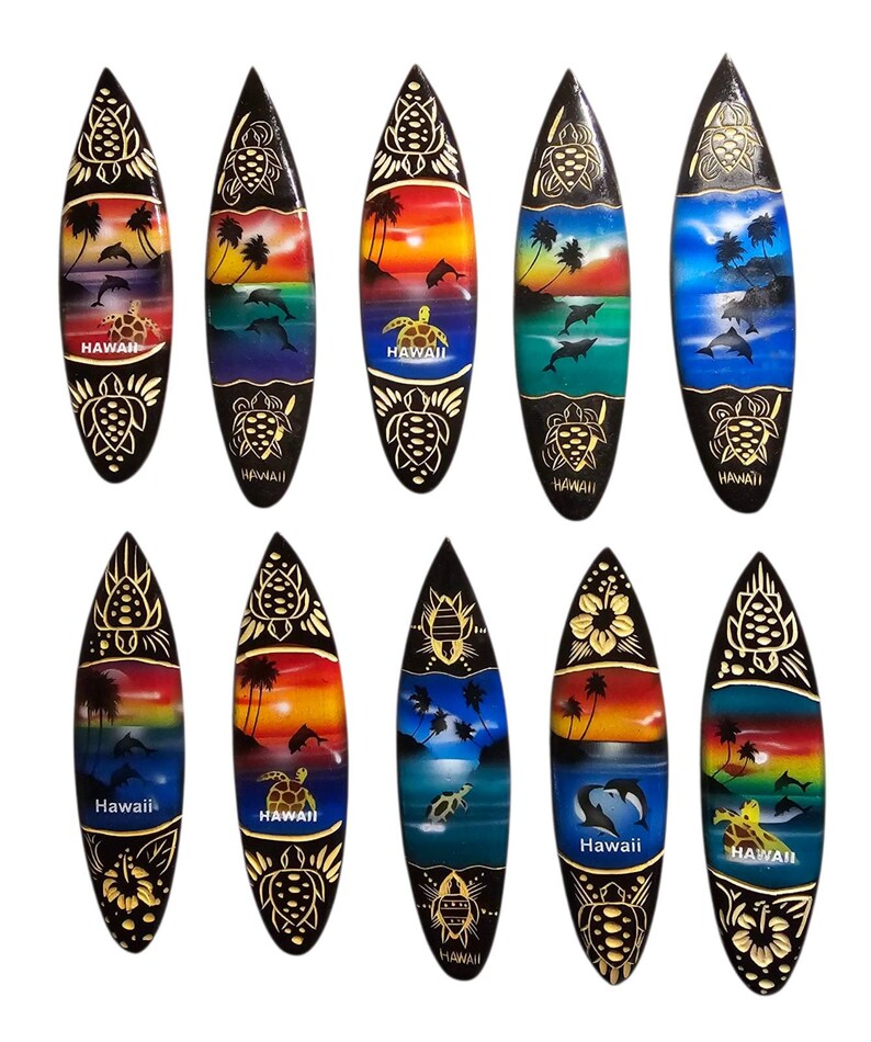 Assorted Hawaii Airbrushed Wood Carved Decor Surfboard Magnets 10 Pcs ...