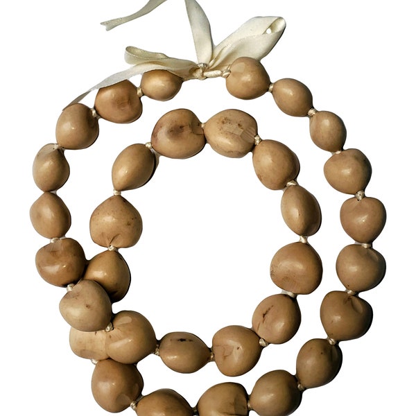 New 32"  Natural-White Kukui Nut Necklace Lei