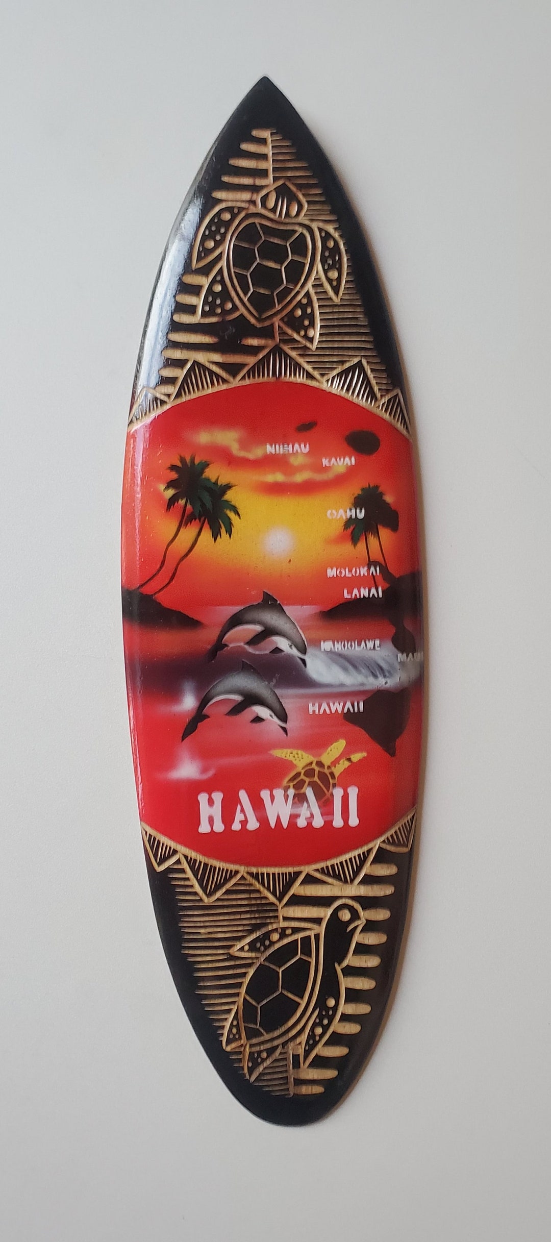 Mini Carved Surfboard 19.5 X 5.5 X 0.25 Turtle Dolphin Hawaii Island Map Etsy
