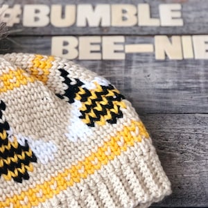 The Bumble Bee-nie *PDF PATTERN ONLY* crochet hat, waistcoat stitch, save the bees, pompom, black and yellow, bumblebee hat crochet pattern