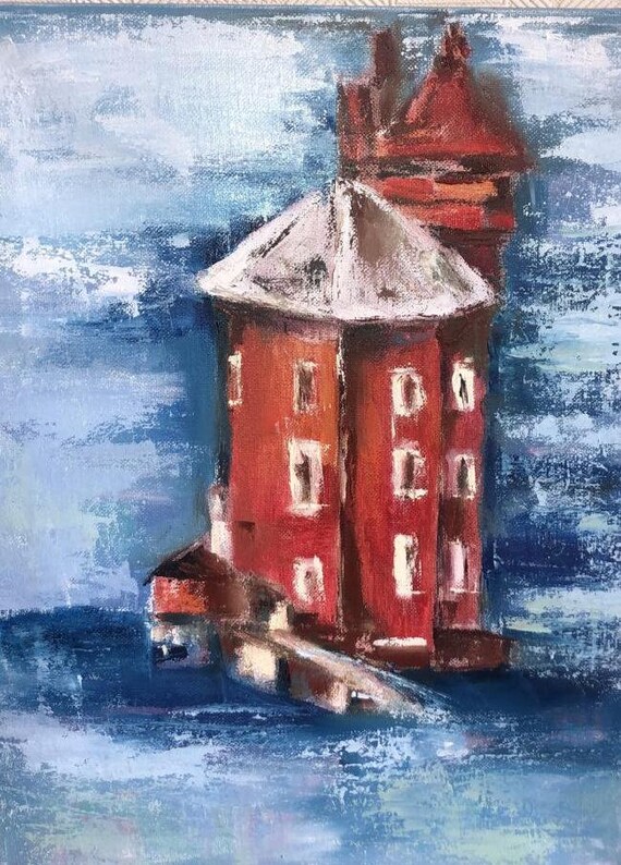 Abstract painting Lighthouse Painting Red Lighthouse Wiall Etsy