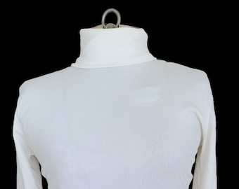 Minimalistisk vit polotröja från 60-talet, small - medium, mod, vintage akryl
