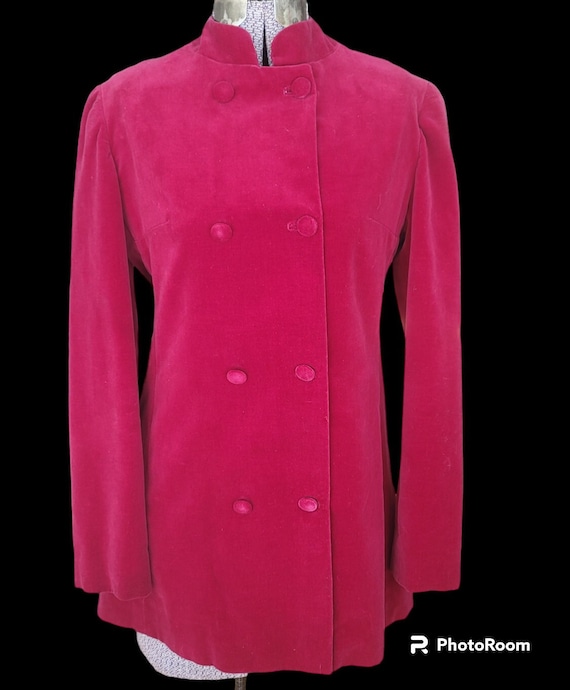 1960s Veston Nehru incroyable, Vogue Paris original, fait main, velours rouge, taille small,