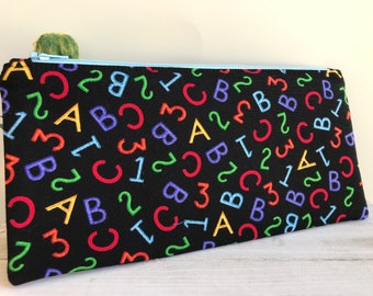 Pencil Pouch, Zipper Pouch, ABC's&123's, Back To School, Pencil Case, Teacher Gift, School Supplies, Makeup Bag, Cosmetic Bag, Eyeglass Case