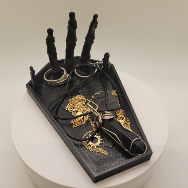 Skeleton Fingers Coffin Ring Dish Display | Gothic Jewelry Holder to Show Your Dark Side