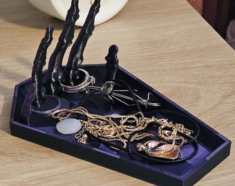Coffin Ring Dish with Skeleton Fingers: Gothic Jewelry Holder