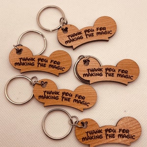 Mickey Ears Cast Member appreciation tokens key rings chains - premium cherry wood w/gift bag