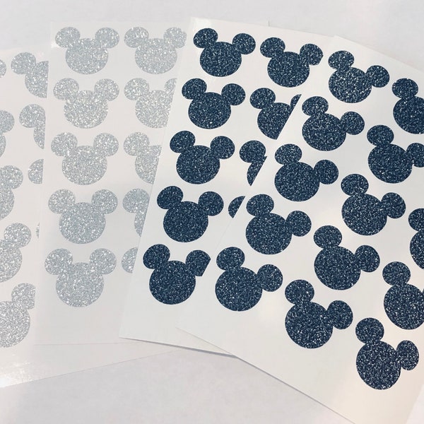 15 vinyl Mickey Mouse shaped decal sticker - 1 inch glitter - Disney Cruise fish extender gift ideas for moms, birthday envelope seals