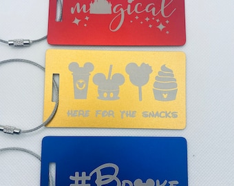 Magical & Snack Themed Luggage or stroller tag - customizable laser engraved metal - Disney Cruise Line mouse Magic Animal Kingdom Epcot