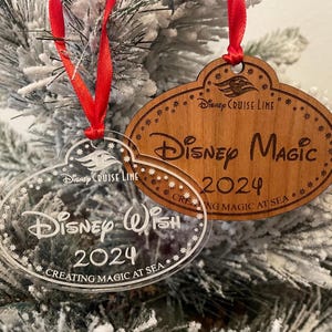 2025 Disney Cruise Christmas ornament - cast member name tag style - cherry wood - Fish extender gift idea 2026 Destiny treasure wish