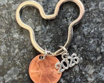 Lucky Penny With Mickey, Star or Heart Keyring W/2024, 2025 or