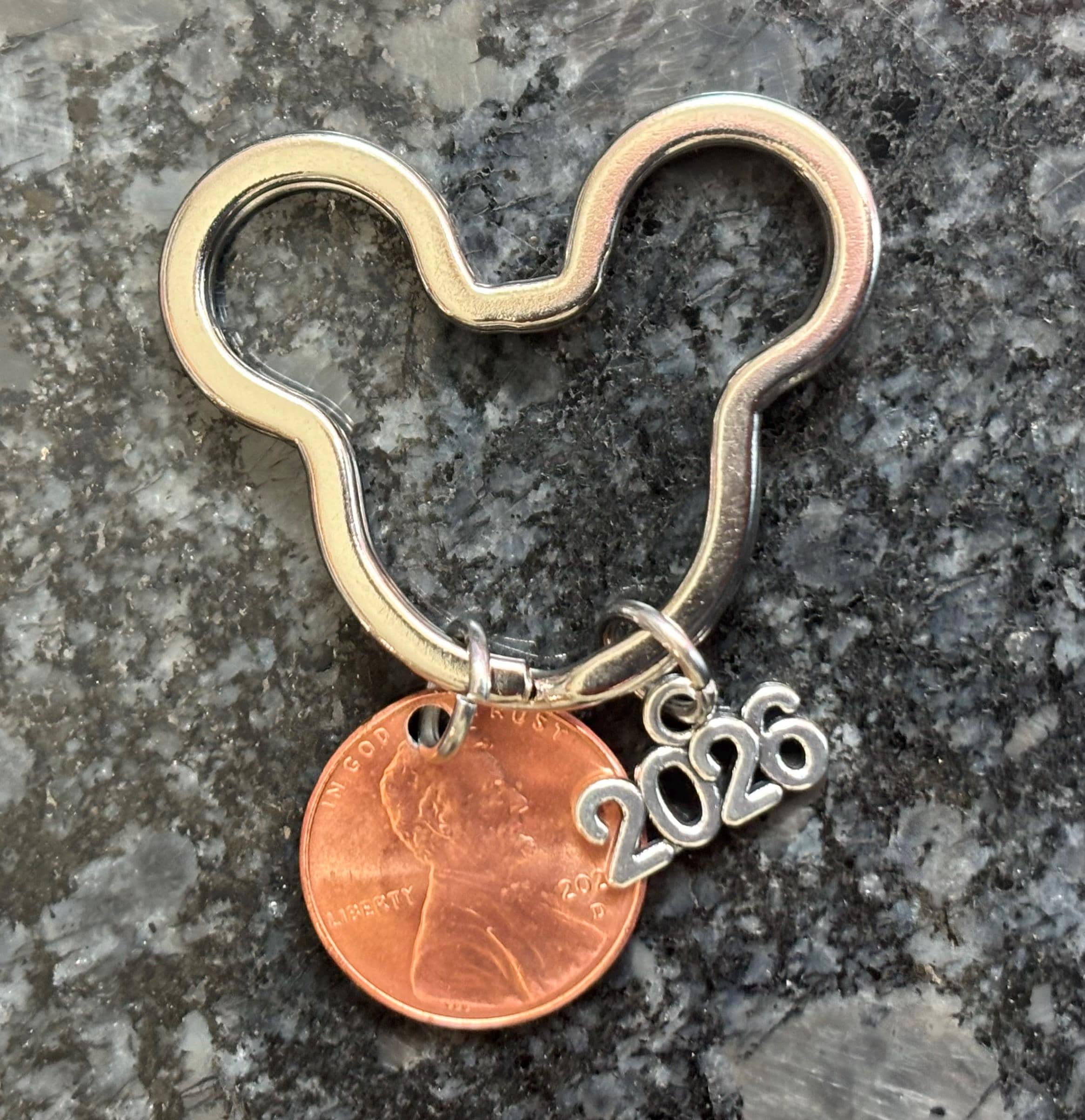 Lucky Penny With Mickey, Star or Heart Keyring W/2024, 2025 or