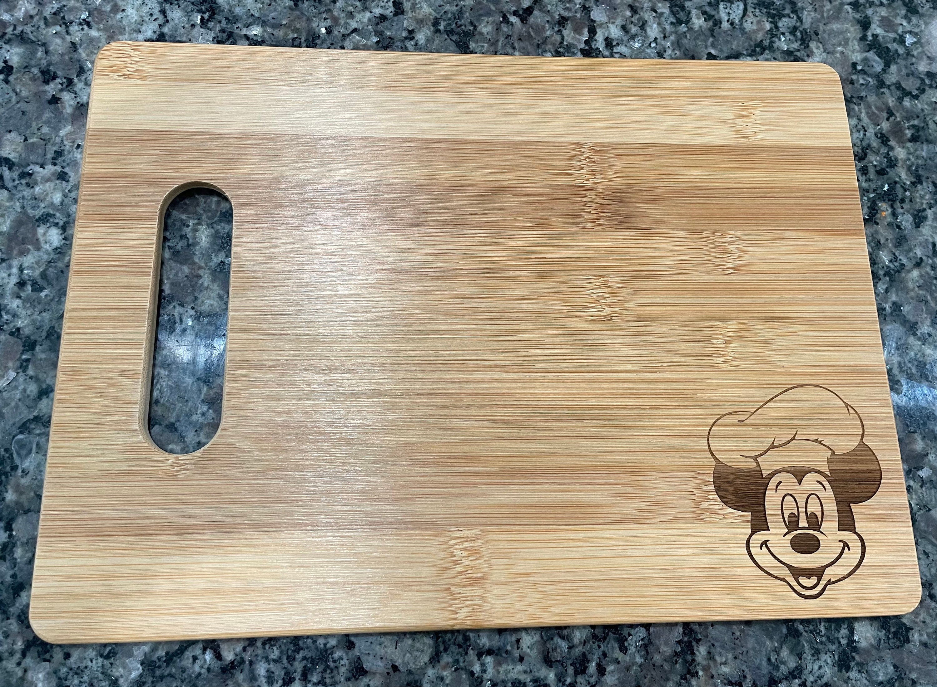 Chef Mickey Cheese Board - Engraved Natural Bamboo Cutting Board ...