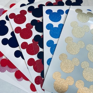 15 vinyl Mickey Mouse shaped decal sticker - 1 inch glitter - Disney Cruise fish extender gift ideas for moms, birthday envelope seals