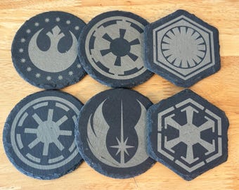 Star Wars engraved stone coasters - Sith Empire, First Order, Rebel Alliance, New Republic, Jedi, Galactic  - Disney Cruise Fish Extender