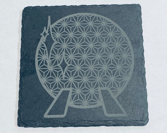 4 Spaceship Earth engraved stone coasters - Epcot gift idea - Disney world, disney cruise fish extender dads, moms cabin space ship