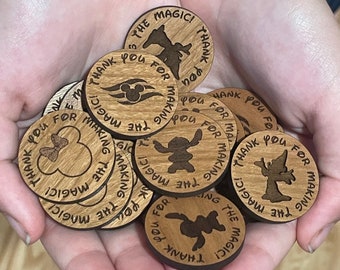 Cast Member appreciation tokens - premium cherry wood - 9 Disney styles - Mickey Minnie Mouse, Stitch, Tinkerbell Baymax Cruise Line