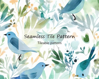 Elegant Watercolor Flowers and Birds Seamless Pattern Perfect for Fabric Print, Digital Paper, Whimsical Songbirds Seamless, Gift Wrap