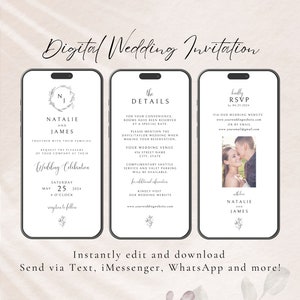 Digital Wedding Invitation, Online Invitation Template, Eco-friendly E-Invites, Wedding Monogram, Electronic Wedding Invitation, Editable