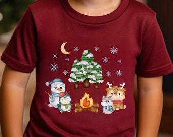 Winter Forest Friends Toddler Boy Girl Shirt for Christmas Kids Tshirt for Toddler Holiday T-Shirt