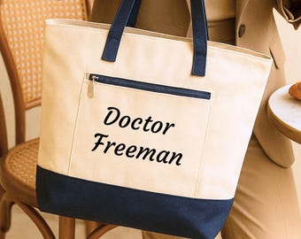 Personalized Script Name Zippered Canvas Tote | Custom Monogrammed Tote