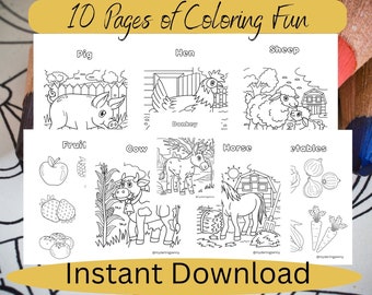 Printable Farm Animals Coloring Pages | Barnyard Animal Coloring Sheets for Kids | Preschool Educational Activity | Instant Download