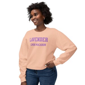 Lavender Lemon Macaron Sweatshirt – Cozy Fall Pullover, Baker Gift, Farmers Market Outfit, Foodie Clothing, Cute Autumn Dessert Sweater image 6