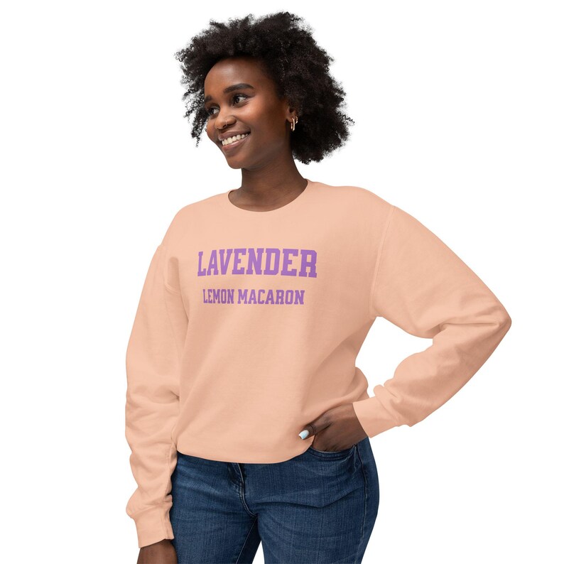Lavender Lemon Macaron Sweatshirt – Cozy Fall Pullover, Baker Gift, Farmers Market Outfit, Foodie Clothing, Cute Autumn Dessert Sweater image 6